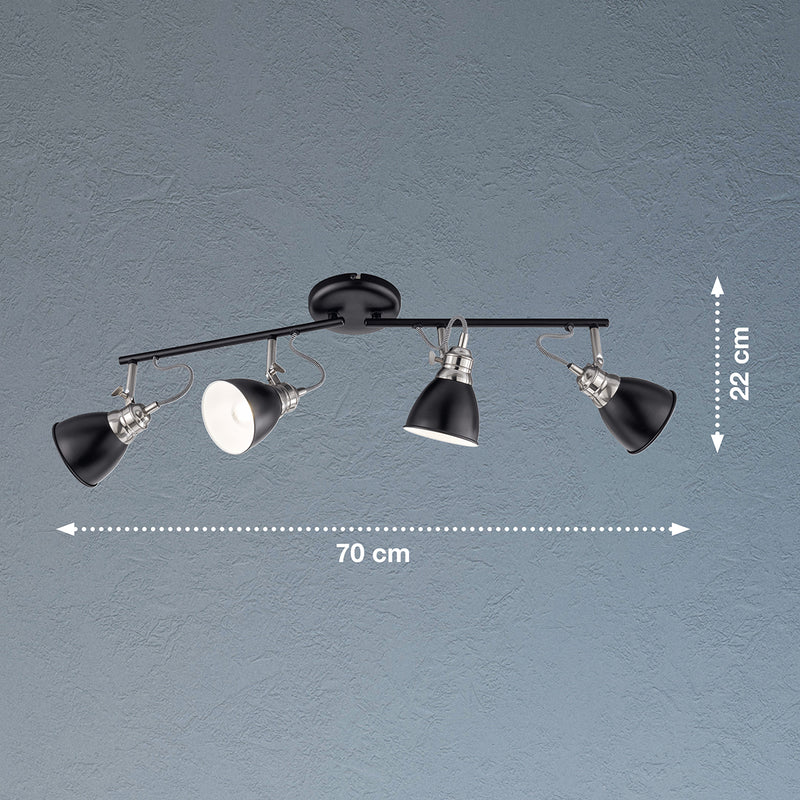 Lampada da soffitto monorotaia Fischer & Honsel Wales 4L, L 70 cm nera