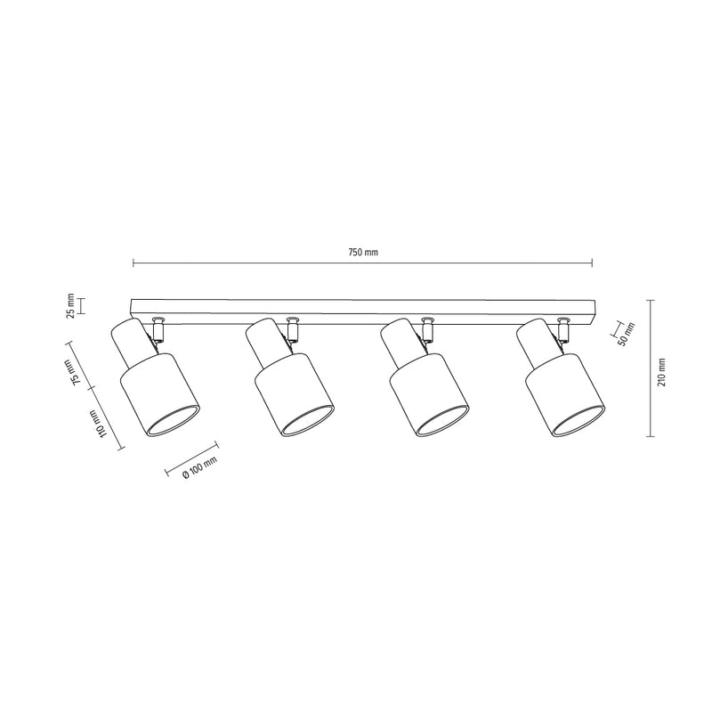 Treehouse Ceiling Lamp 4xE27 Max.25W Oiled Oak/Chrome/White