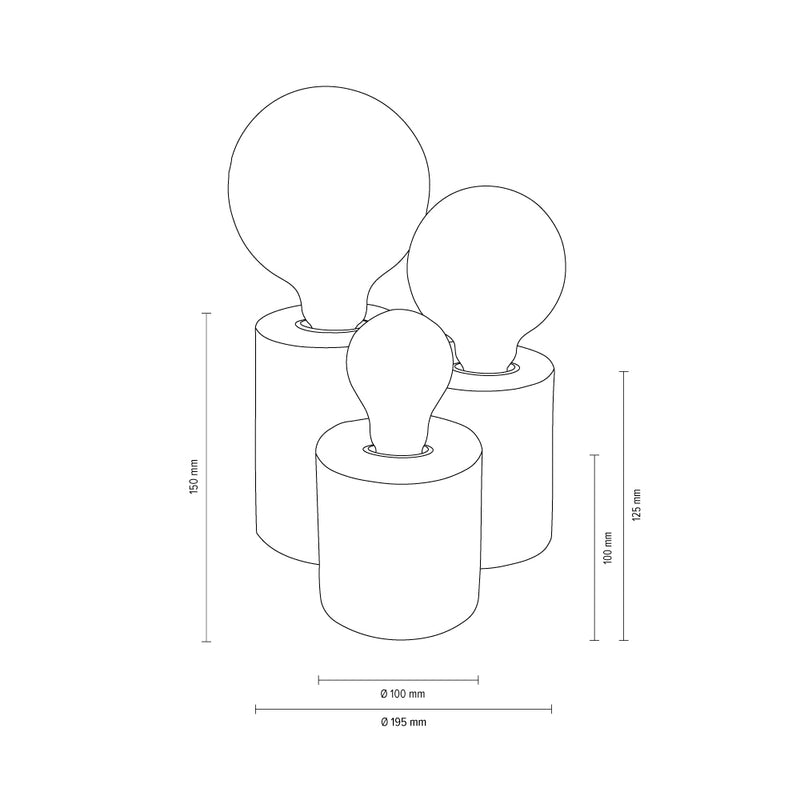 Vincent Round Table Lamp 3xE27 Max.15W Oiled Oak/Black