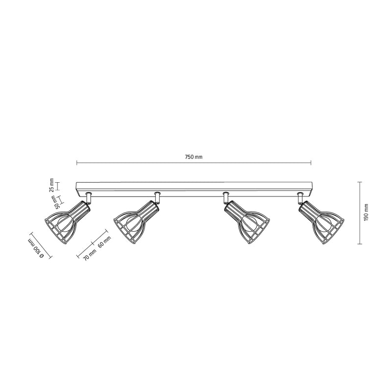 Megan Wood Ceiling Lamp 4XE14 Max.40W D?b Oiled Oak/Black