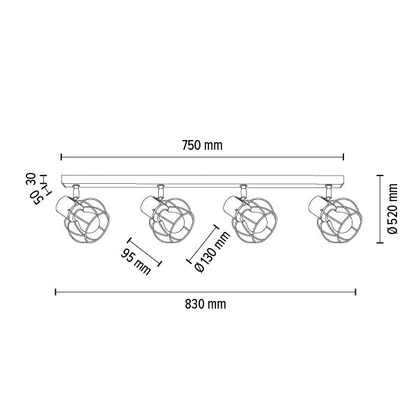 Lampada da soffitto monorotaia Britop Lighting Phiphi 4L E27, L 75 cm