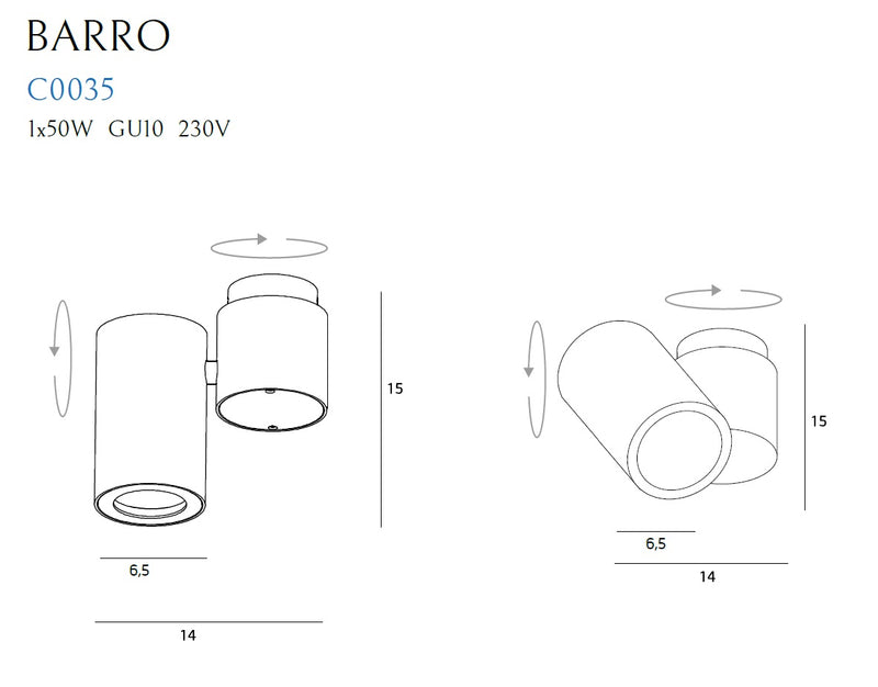 Maxlight Barro 1L plafondspot, GU10