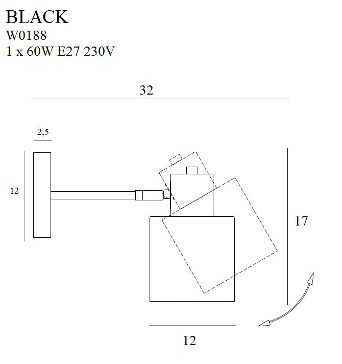 Maxlight Black 1L wandkandelaar zwart