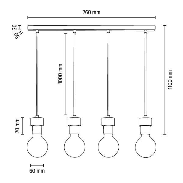 Britop Lighting Clarte 4L lineaarinen riippukattovalaisin E27, leveys 76cm