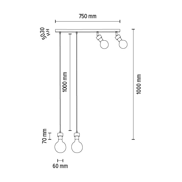 Britop Lighting Clarte 4L lámpara de techo de suspensión lineal E27, An. 75 cm