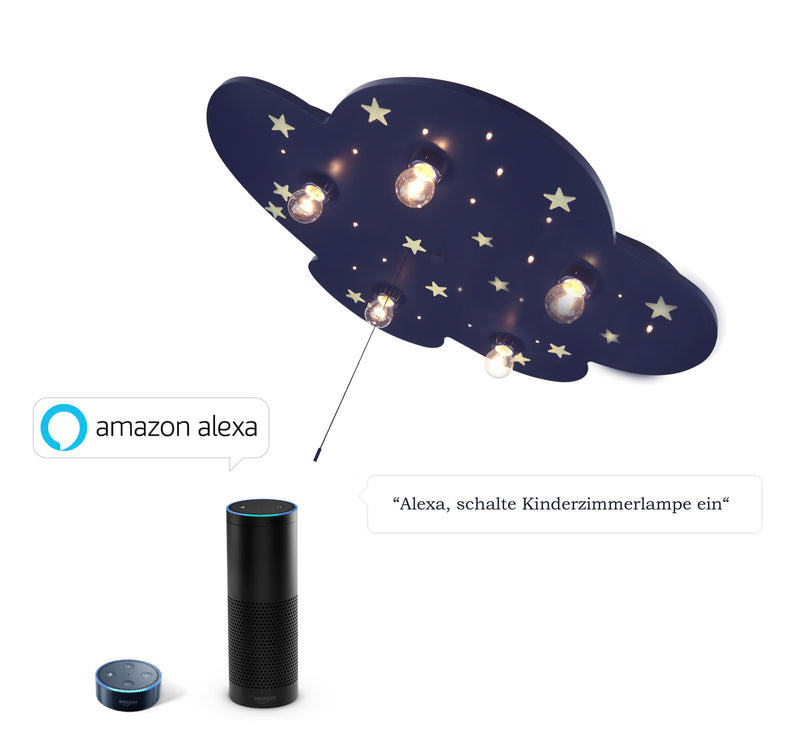 Plafondlamp wolkblauw met TL. Ster "Amazon Alexa-compatibel"