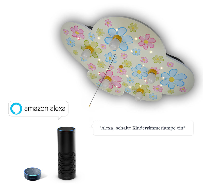 Deckenlampe Wolke, bunte Blumen „Amazon Alexa kompatibel“