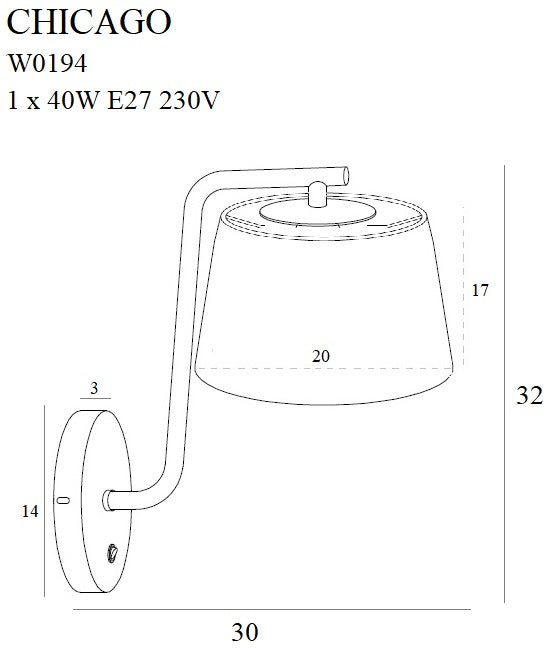 Maxlight Chicago 1L wall sconce lamp E27, H 32cm