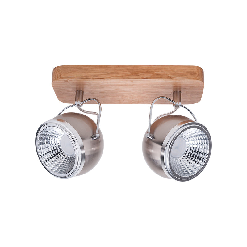 Ball Wood Ceiling Lamp incl.2xGU10 5.5W LED Oiled oak / Satin / Chrom