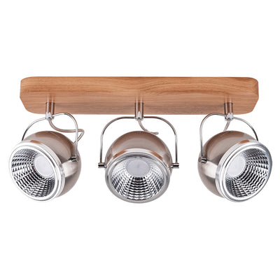 Ball Wood Ceiling Lamp incl.3xGU10 5,5W LED Oiled oak / Satin / Chrome