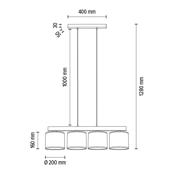 Britop Lighting Aprillia Lámpara de techo colgante lineal 4L E27, An. 86 cm