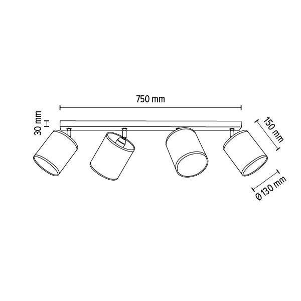 Britop Lighting Espacio 4L monorail kattovalaisin E27, leveys 75cm