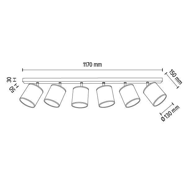 Britop Lighting Espacio 6L monorail ceiling lamp E27, W 117cm