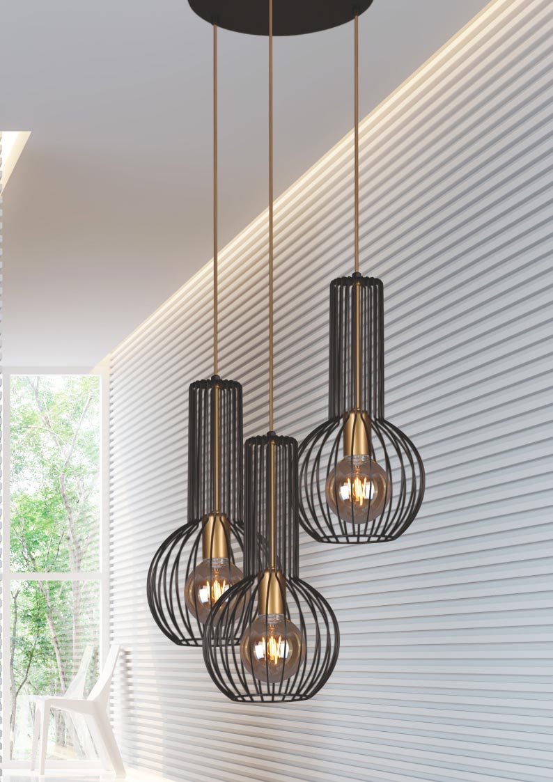 Kaja Arvi Black 3L pendant lamp E27 H 110.0cm