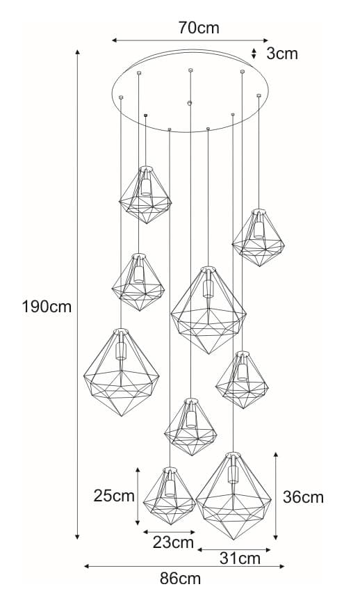 Kaja Marko 9L pendant lamp E27 H 190.0cm