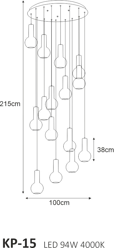 Kaja Arvi Black 15L pendant lamp E27 H 215.0cm