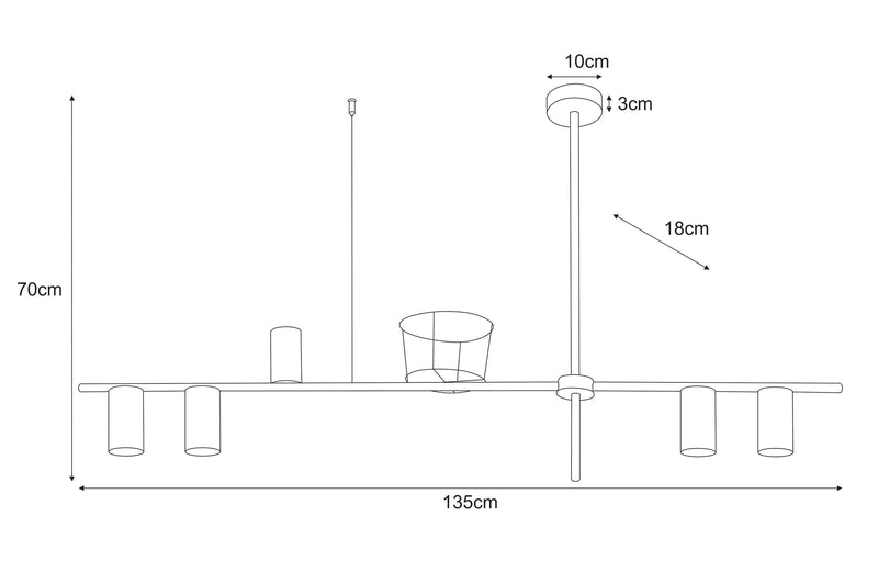 Kaja Rocco 5L linear suspension pendant lamp GU10 H 70.0cm