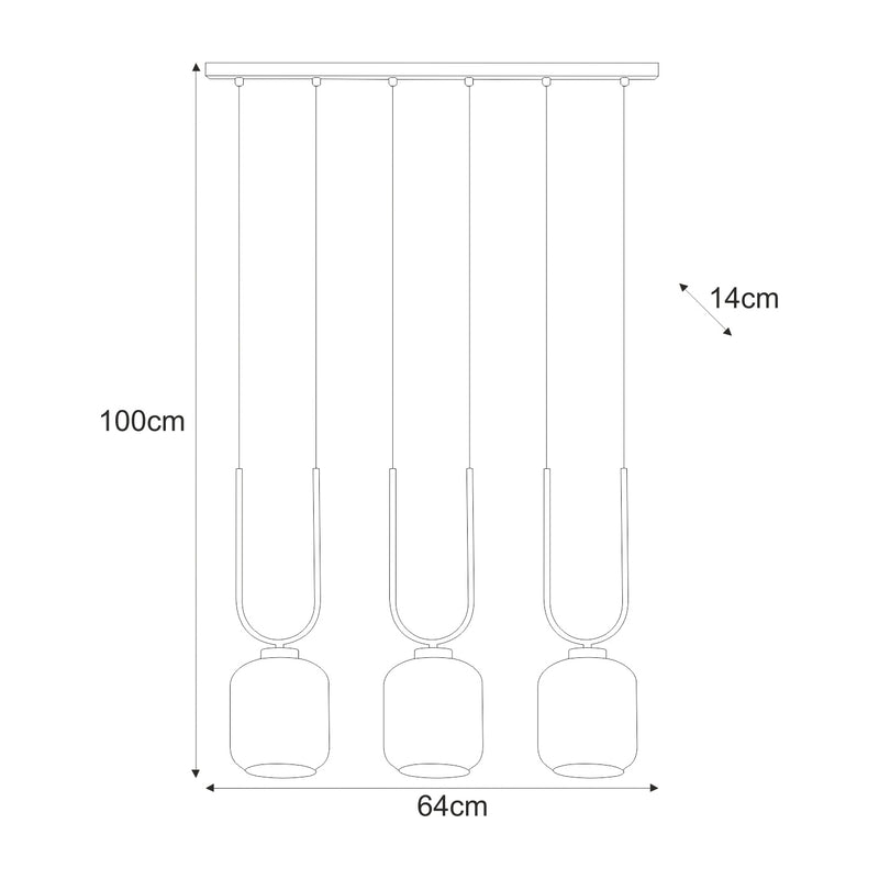 Kaja Coni 3L linear suspension pendant lamp E27 H 100.0cm