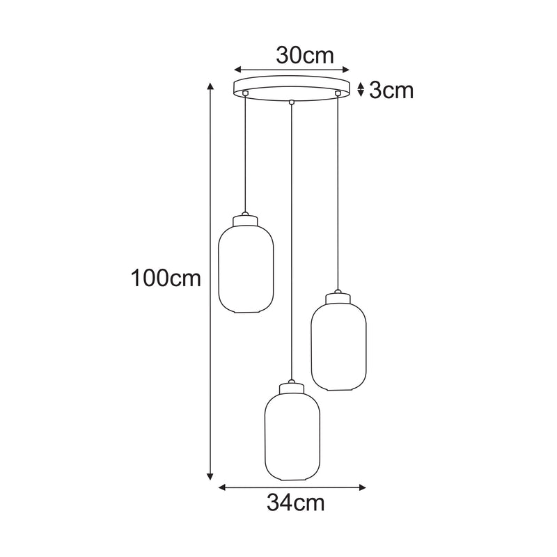 Kaja Vilar 3L pendant lamp E27 H 100.0cm