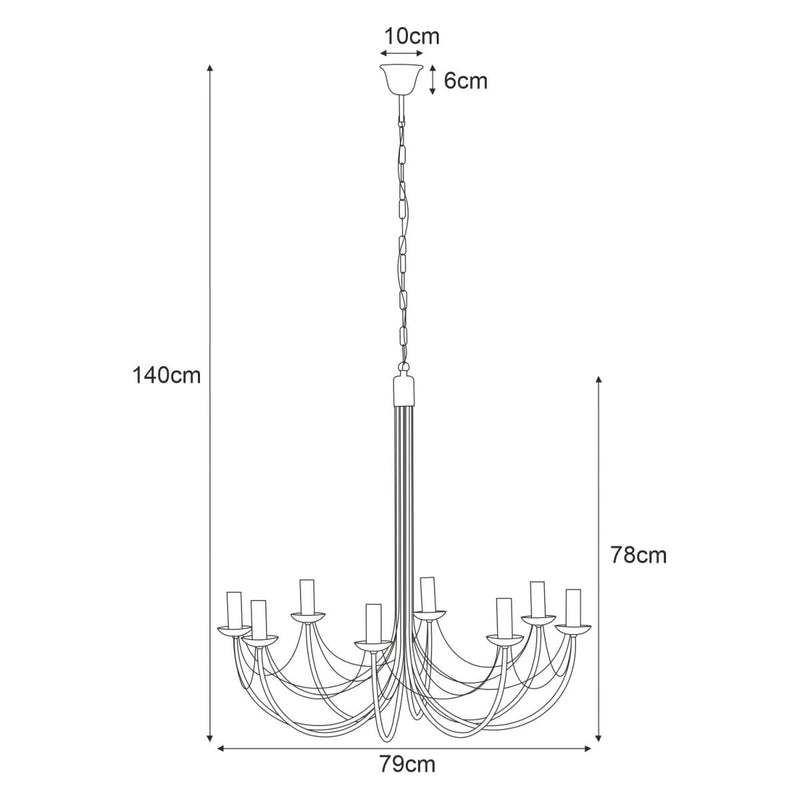 Kaja Perseo 8L chandelier E14 H 140.0cm
