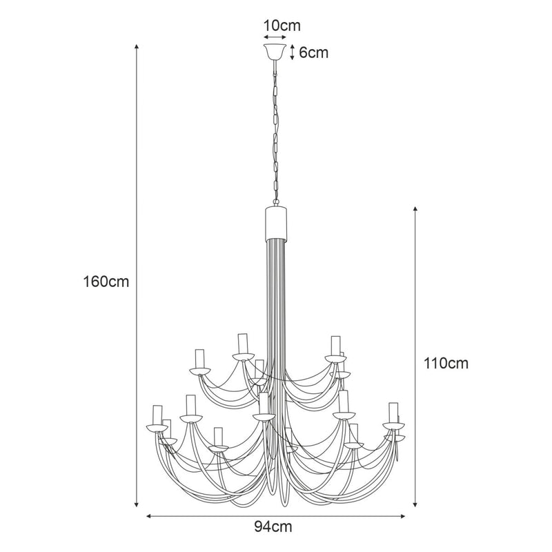 Kaja Perseo 15L chandelier E14 H 160.0cm