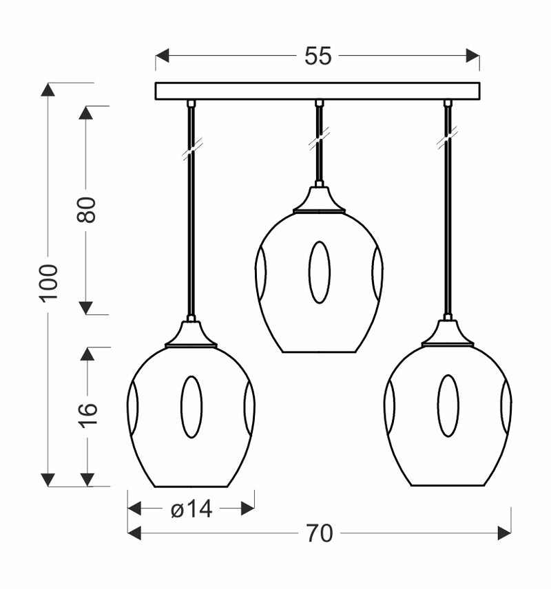 Candellux Aspa 3L linear suspension pendant lamp E27 W 70cm