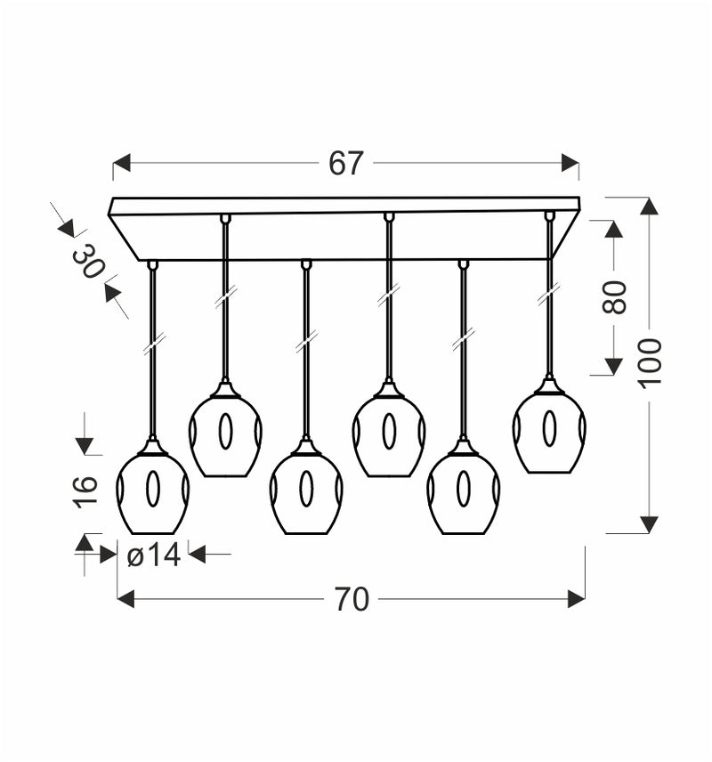 Candellux Aspa 6L linear suspension pendant lamp E27 W 67cm