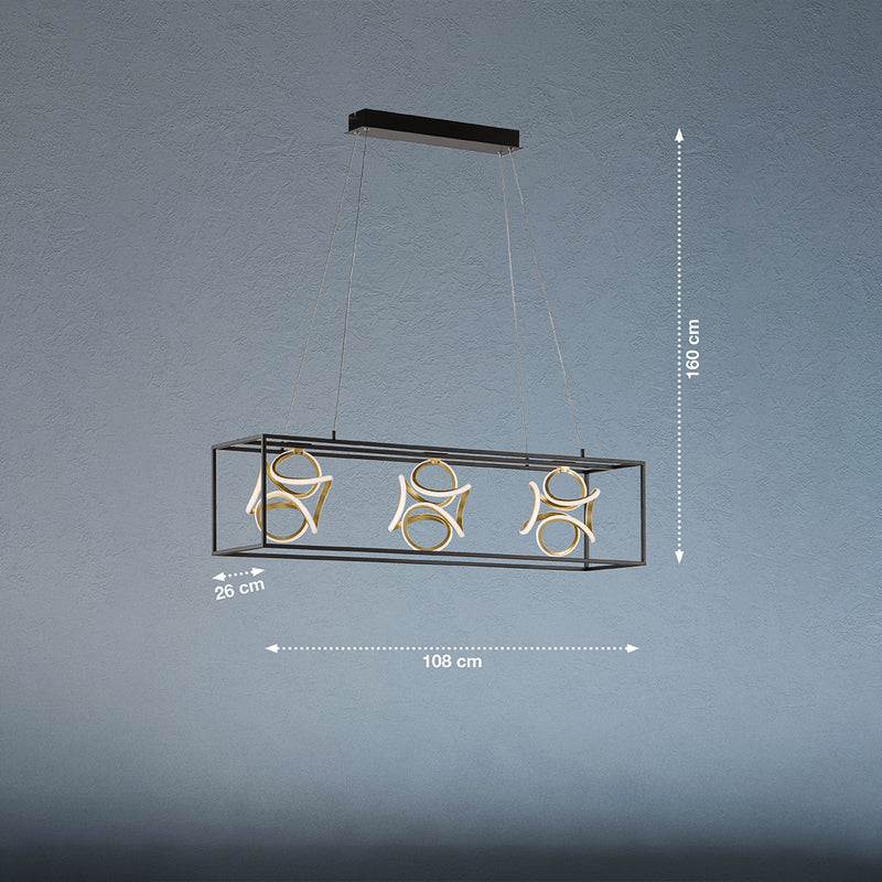 Fischer & Honsel Gesa 3L linear suspension ceiling lamp, W 108cm LED