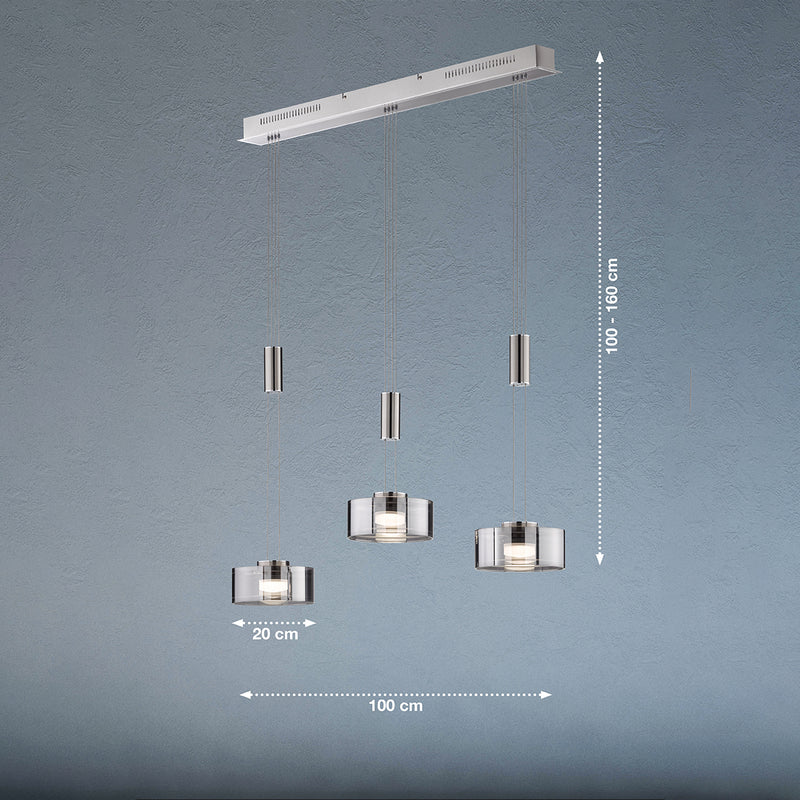 Fischer & Honsel Lavin 3L linear suspension ceiling lamp W 100cm, nickel LED