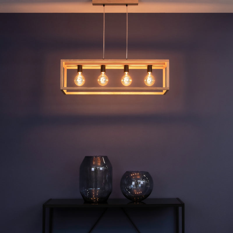 Kago Pendant Lamp 4xE27 Max.60W Oiled Oak/Black PVC/Black