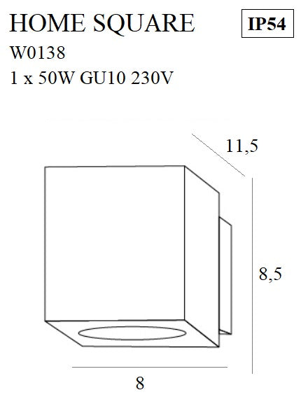 Maxlight Home Square 1L washer sconce wall lamp, GU10, white