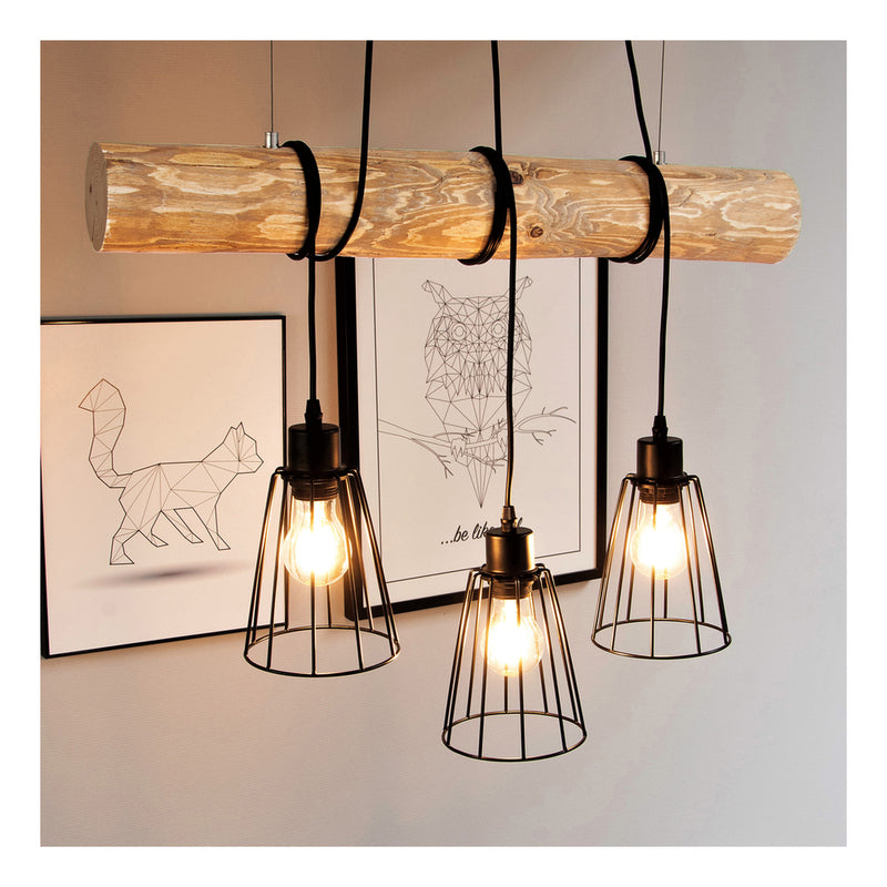 Trabo Short Pendant 3xE27 Max.60W Natural Pine/Black