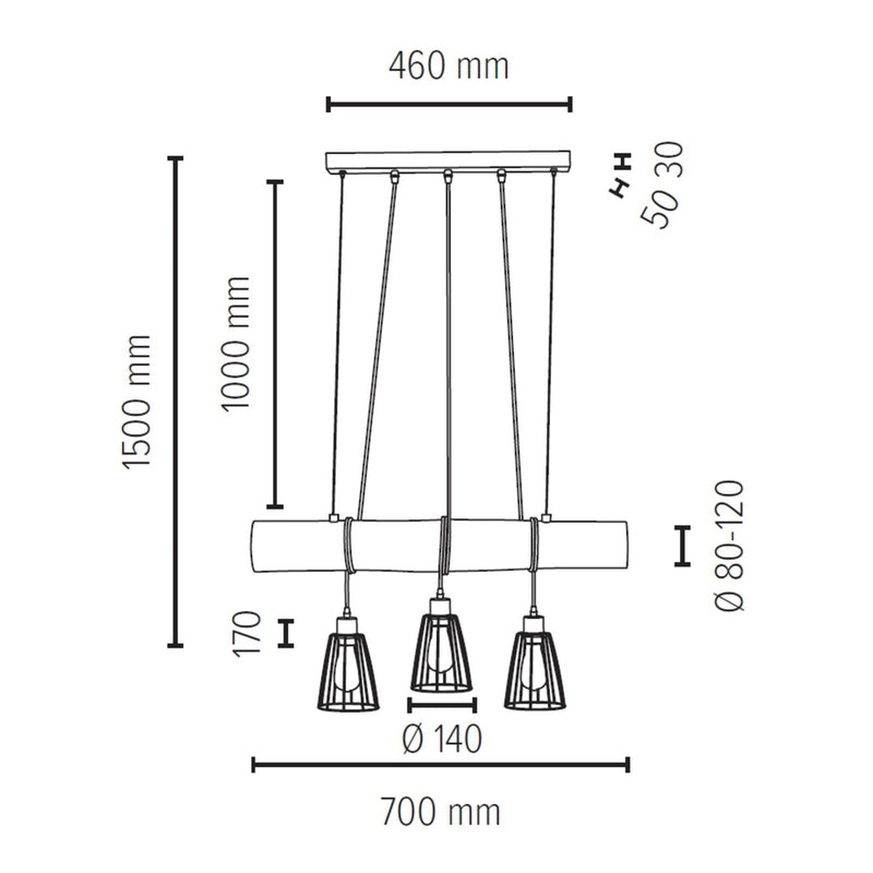 Trabo Short Pendant 3xE27 Max.60W Natural Pine/Black