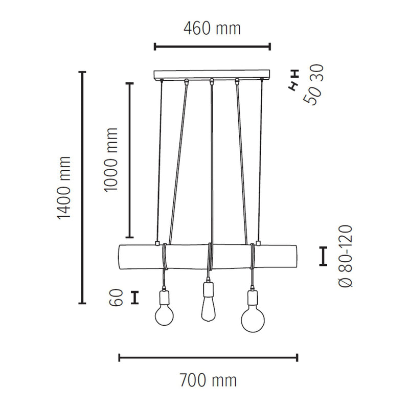 Trabo Short Pendant 3xE27 Max.60W Natural Pine/Black