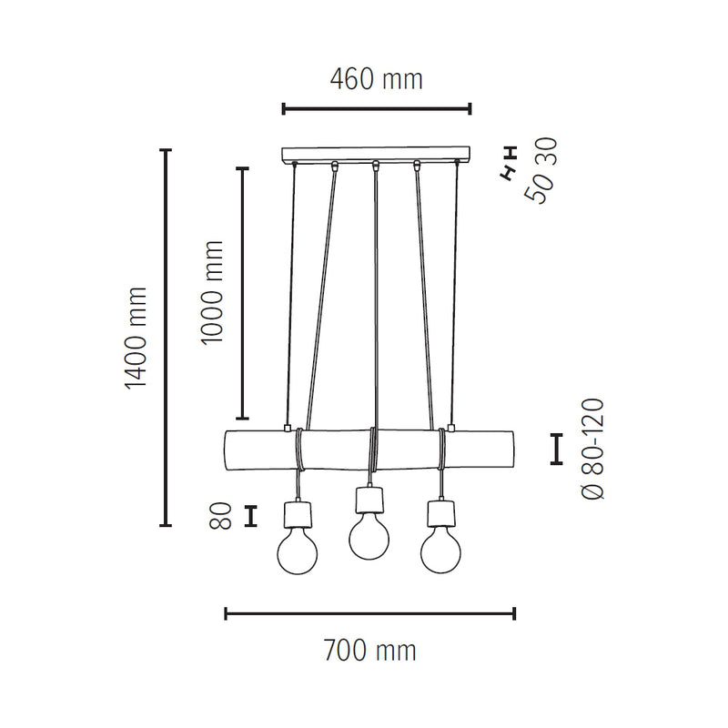 Trabo Pino Pendant Lamp 3xE27 Max.60W Natural Pine Black PVC/Black