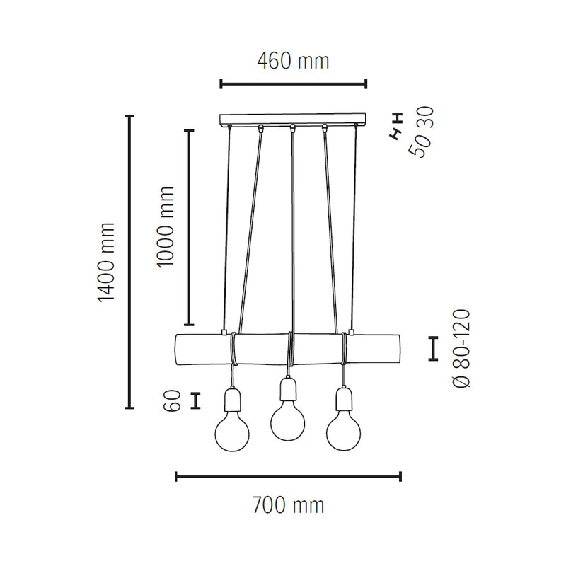 Trabo Concrete Pendant Lamp 3xE27 Max.60W Natural Pine/Black/Grey