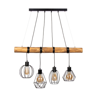 Uriel Pendant Lamp 4xE27 Max.60W Black/Black PVC/Stained Pine/Black