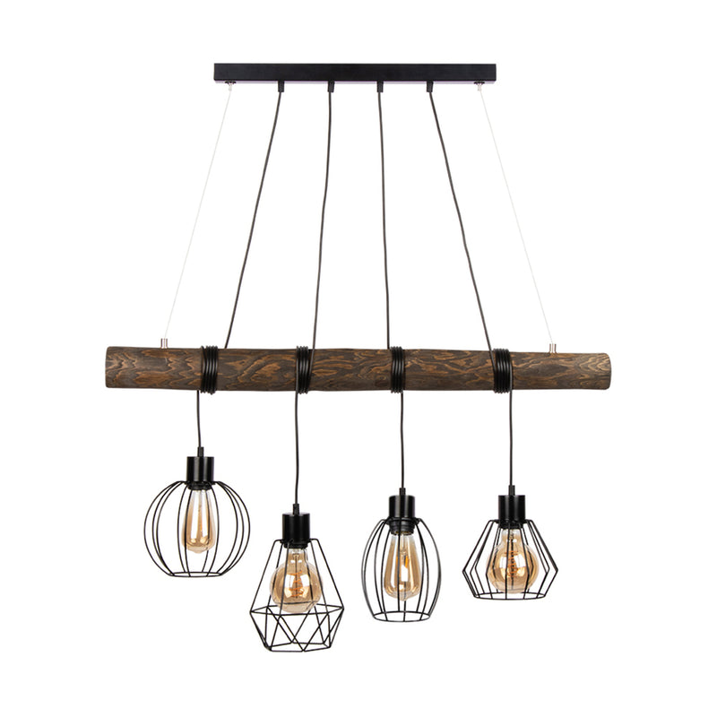 Uriel Pendant Lamp 4xE27 Max.60W Black/Black PVC/Walnut Stained Pine/Black