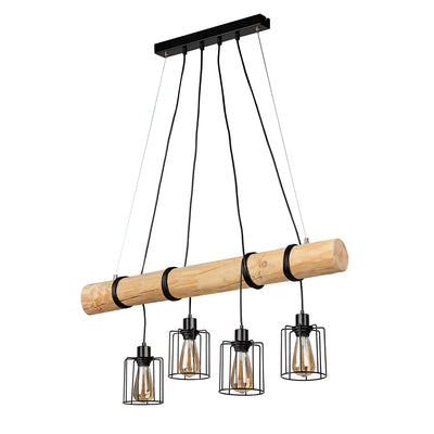 Keyla Pendant Lamp 4xE27 Max.60W Black/Natural Pine/Black PVC/Black