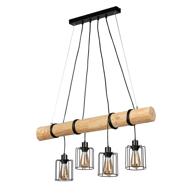 Keyla Pendant Lamp 4xE27 Max.60W Black/Natural Pine/Black PVC/Black