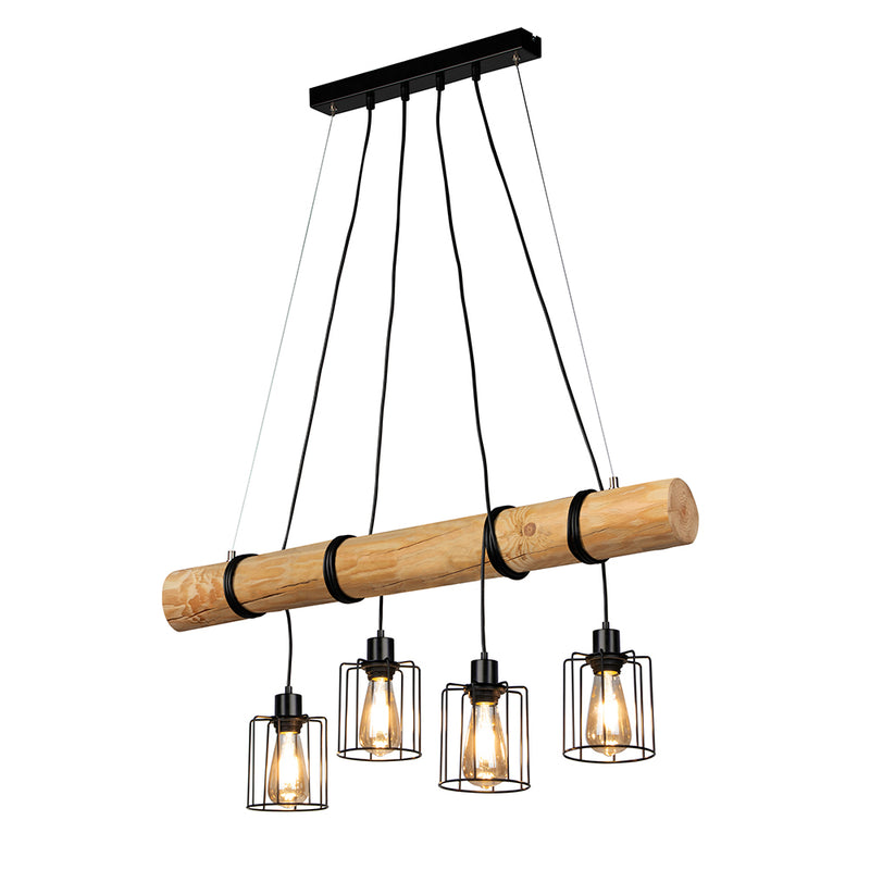 Keyla Pendant Lamp 4xE27 Max.60W Black/Natural Pine/Black PVC/Black