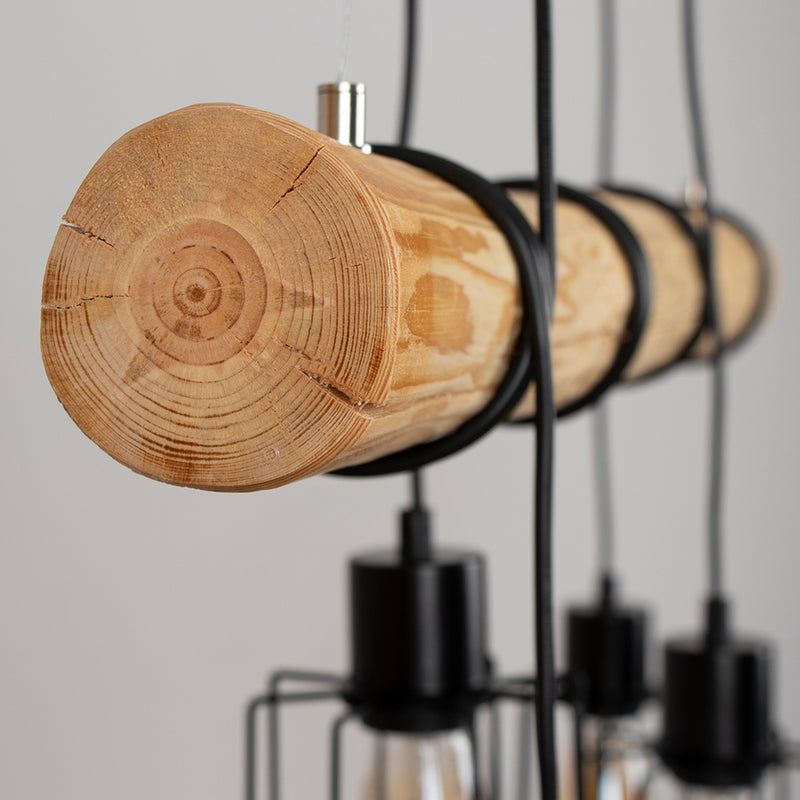 Keyla Pendant Lamp 4xE27 Max.60W Black/Natural Pine/Black PVC/Black