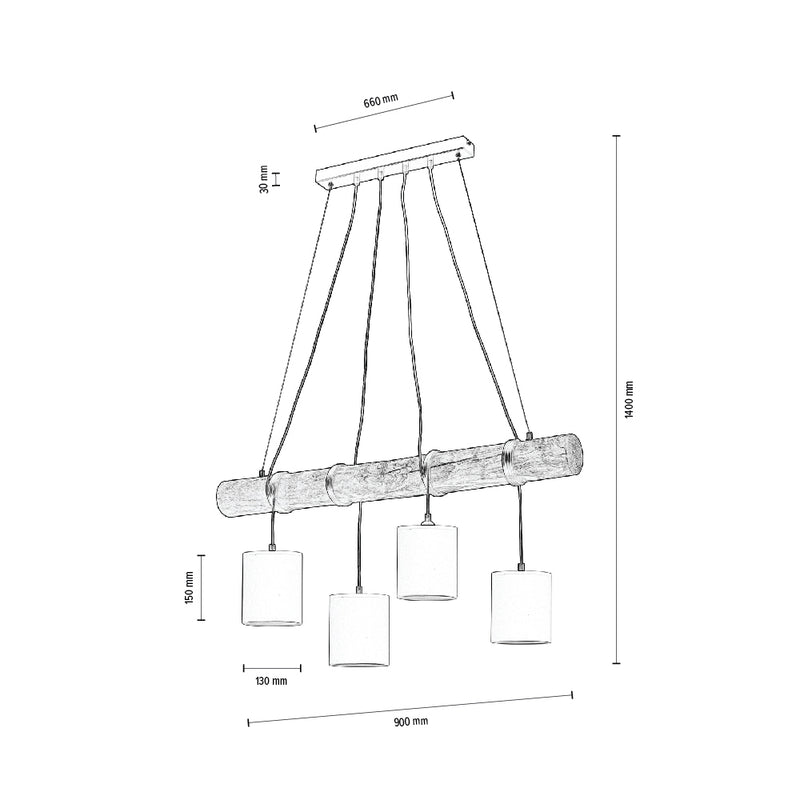 Pietro Mix Pendant Lamp 4xE27 Max.25W Natural Pine/Black/Black PVC/White/Black/Brown/Anthracite