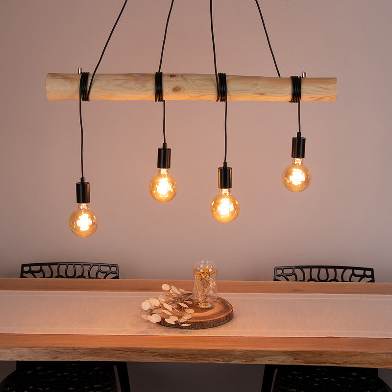 Tongo Pendant Lamp 4xE27 Max.60W Black/Stained Pine/Black/Black PVC