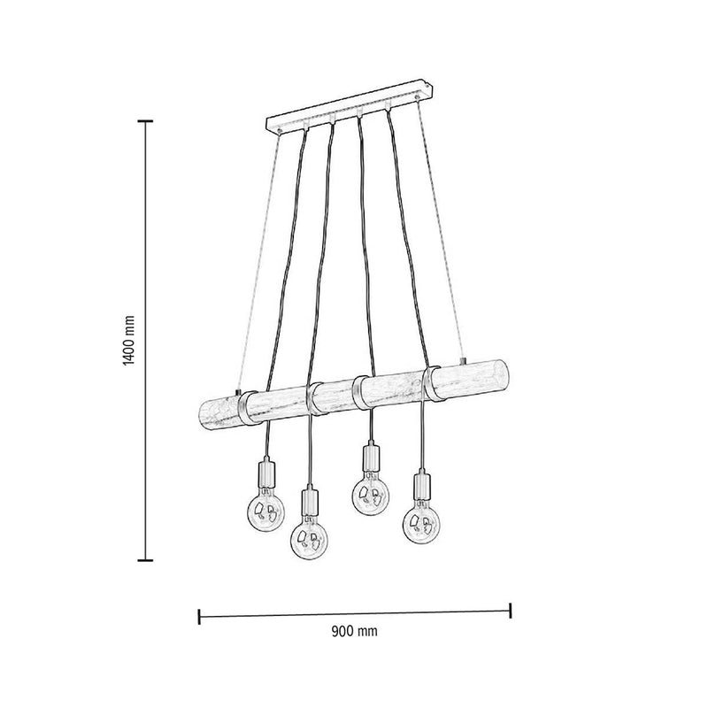 Tongo Pendant Lamp 4xE27 Max.60W Black/Stained Pine/Black/Black PVC