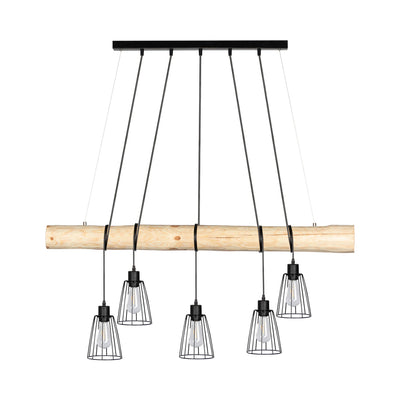 Trabo Long Pendant 5xE27 Max.60W Natural Pine/Black