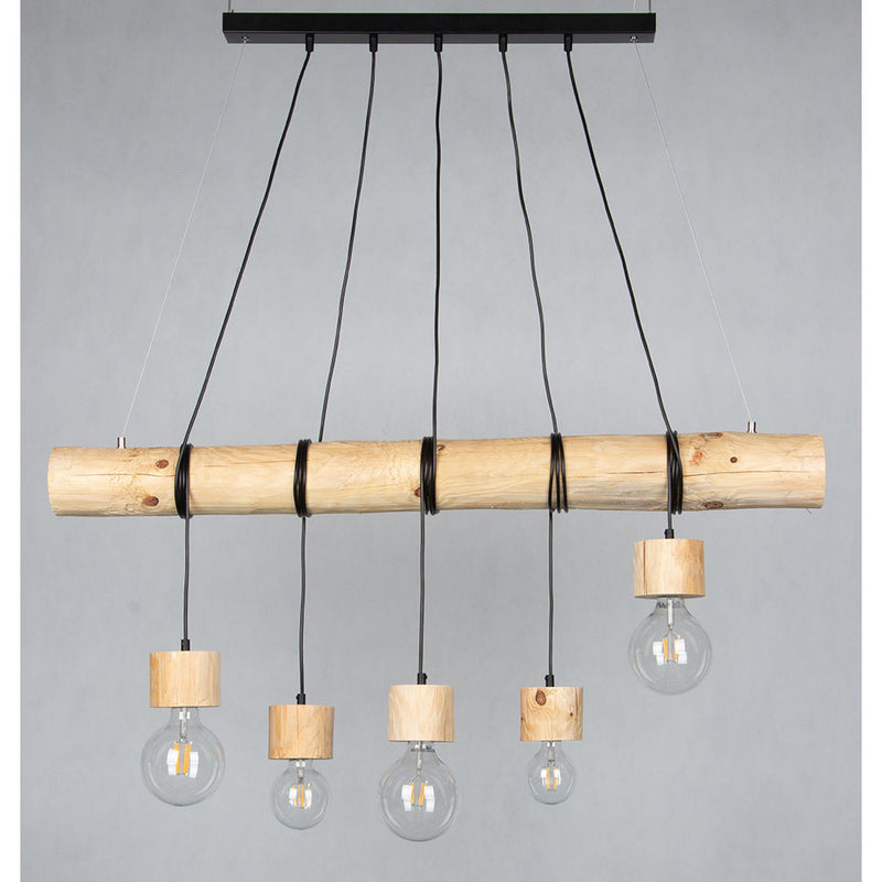 Trabo Pino Pendant Lamp 5xE27 Max.60W Natural Pine/Black PVC/Black