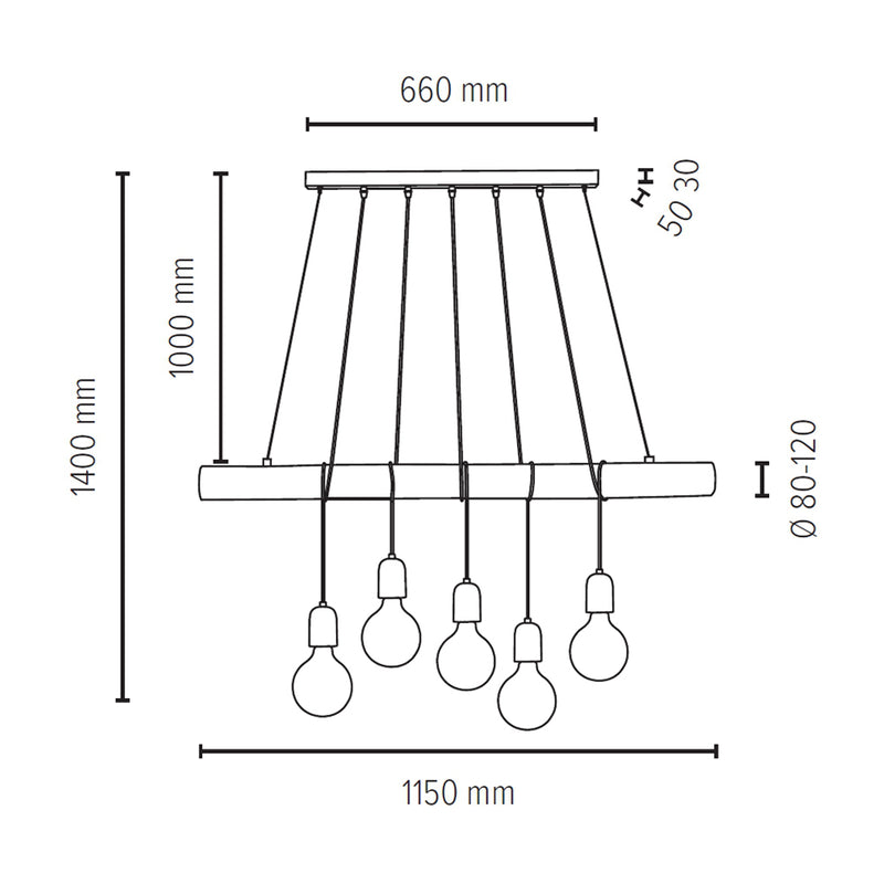 Trabo Concrete Pendant Lamp 5xE27 Max.60W Natural Pine/Black/Grey