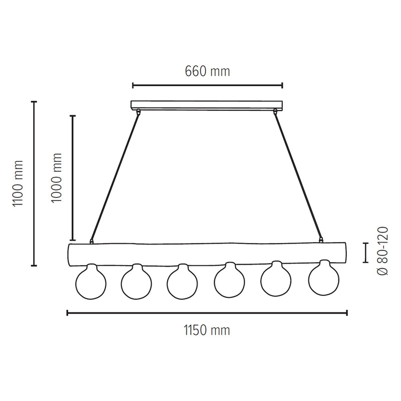 Trabo Simple Wooden FSC Pendant 6xE27 Max.60W Natural Pine/Black PVC Cable