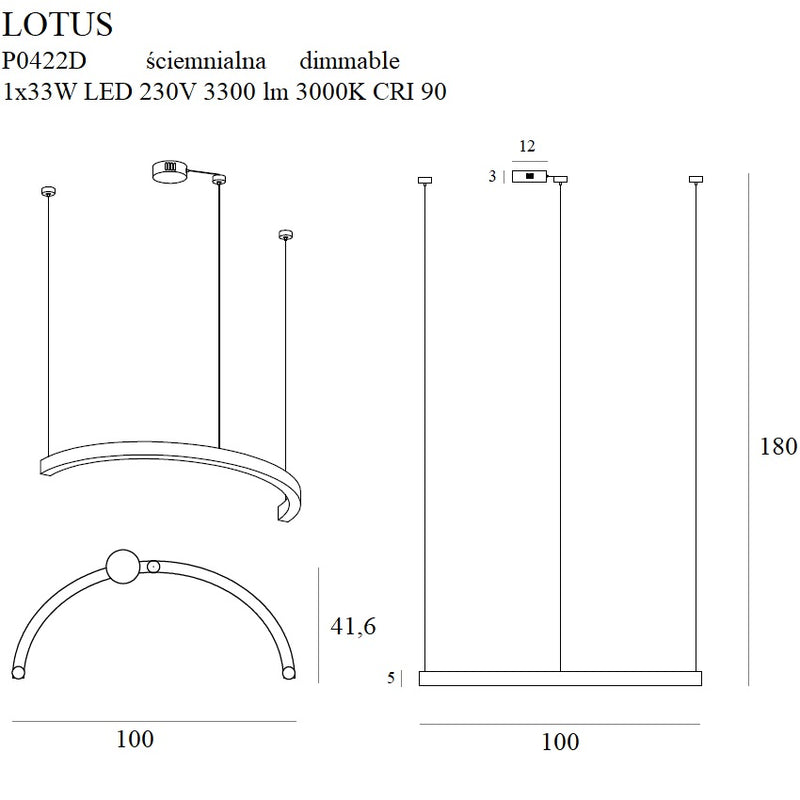 Maxlight Lotus 1L suspension LED, or, L 100cm